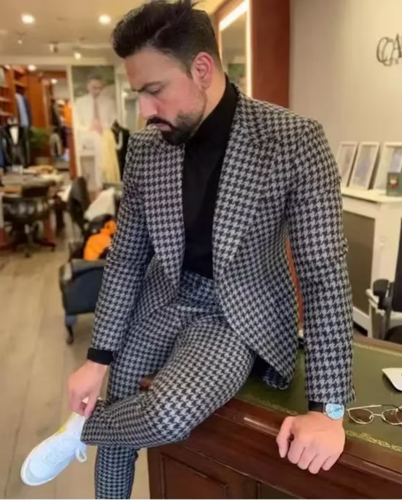 Men Formal Wear With Blazer - Setelan Jas Pria Vintage Houndstooth Kerah