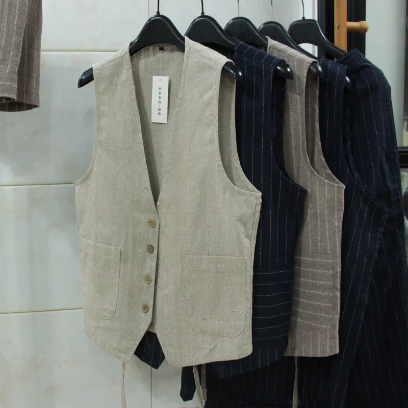Men Linen Formal Wear - Rompi Linen Kasual Inggris untuk Pria