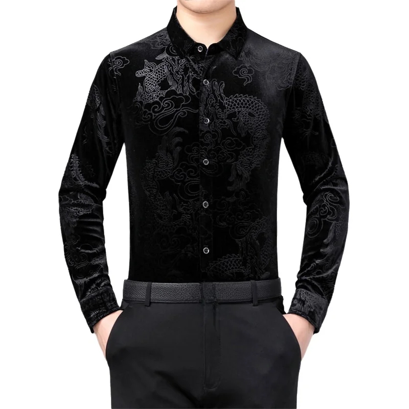 Men Formal Party Wear Dress - Kemeja Pria Lengan Panjang Motif Naga