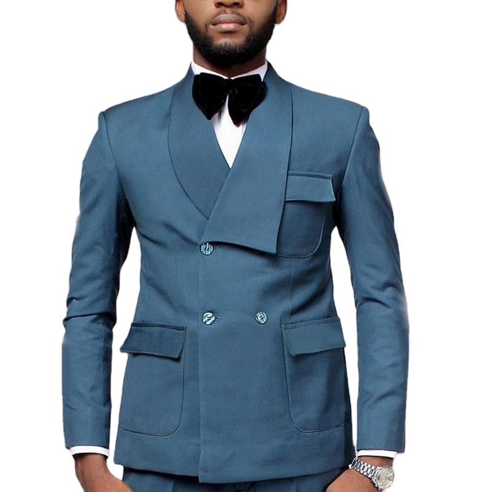 Men Formal Party Wear Dress - Celana Blazer Biru Danau Kancing Dua
