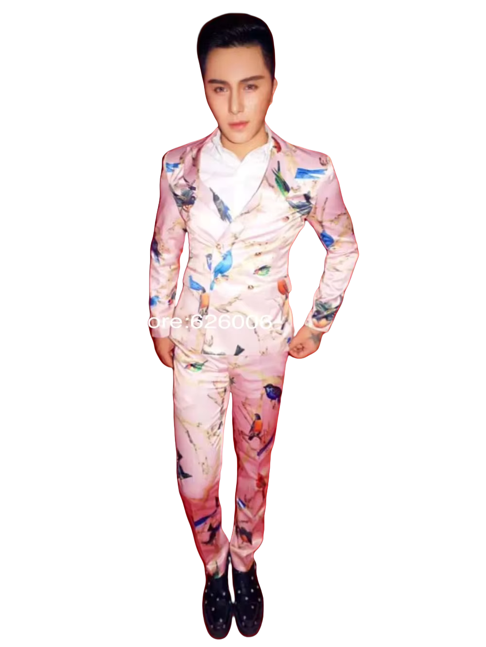 Men Formal Wear Pink - Kostum Setelan Motif Burung Merah Muda