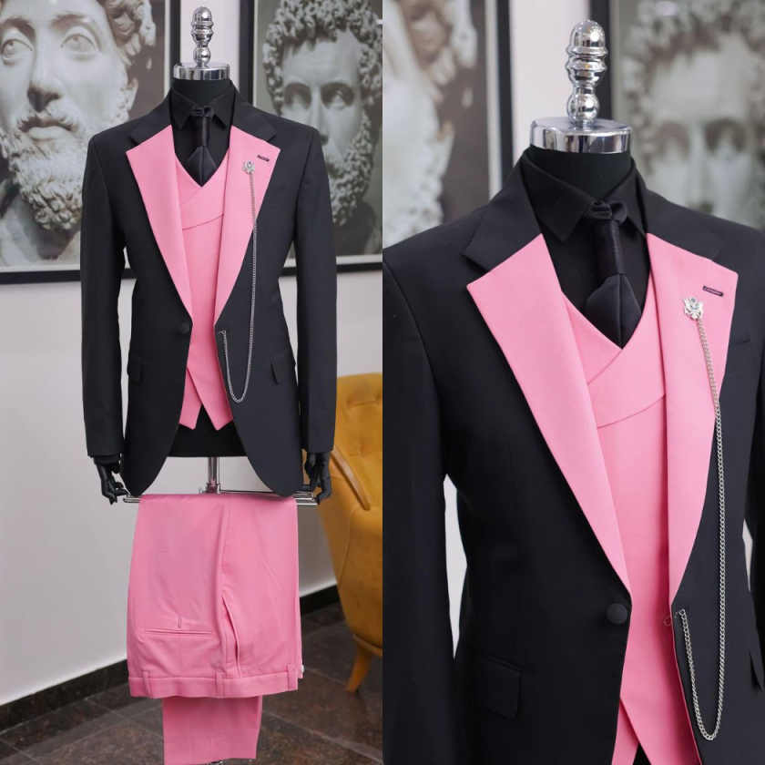 Men Formal Wear Pink - Tuksedo Pria Hitam Pink Mewah Kerah