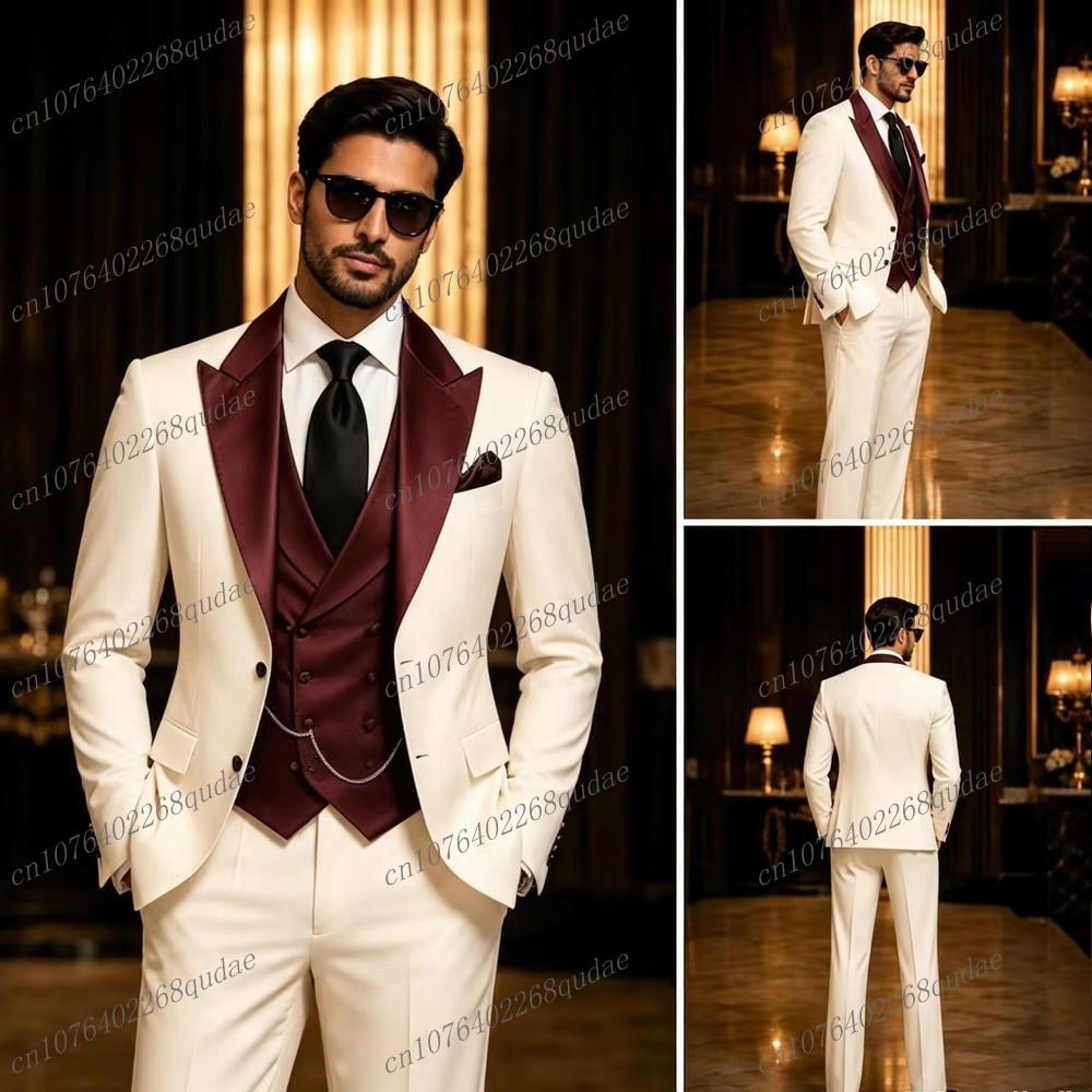 Formal Wear Jersey For Men - Setelan Pria Formal Burgundy Dan Putih