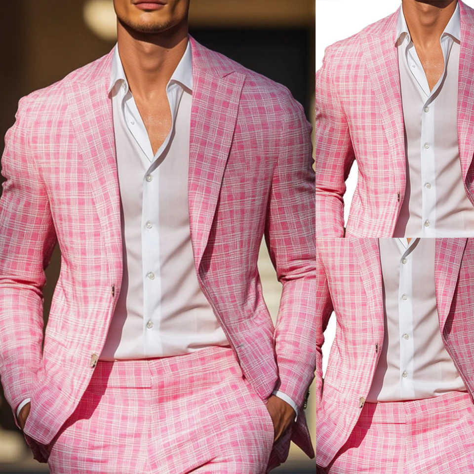 Men Formal Wear Pink - Tuksedo Pria Kotak-kotak Merah Muda Musim