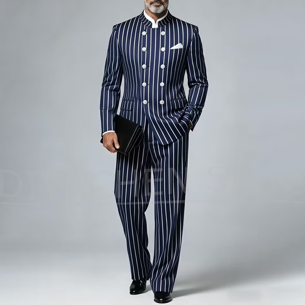Men Formal Wear With Blazer - Setelan Pria Bergaris 2 Potong Kerah
