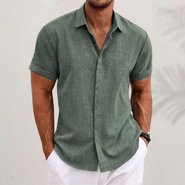 Men Linen Formal Wear - Kemeja Pria Kasual Warna Solid Kancing