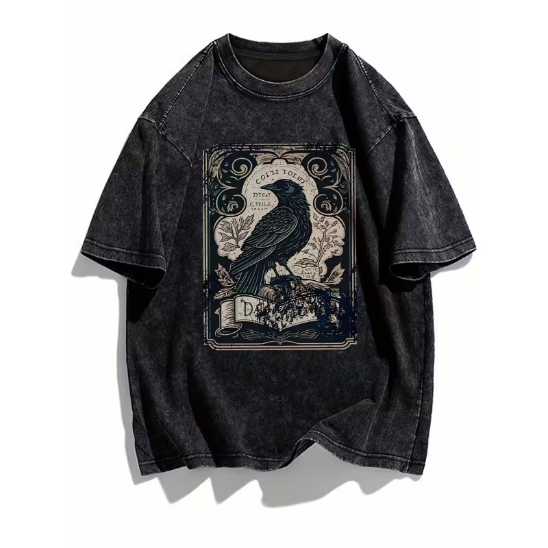 Men'S Gothic Formal Wear - Kaos Vintage Gothic Raven Print Unisex