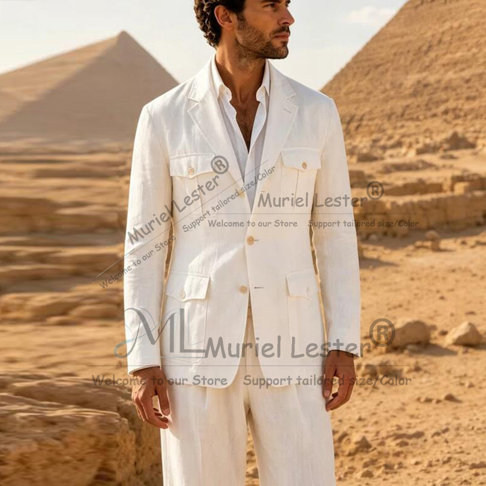 Men Linen Formal Wear - Setelan Jas Pria Elegan Musim Panas