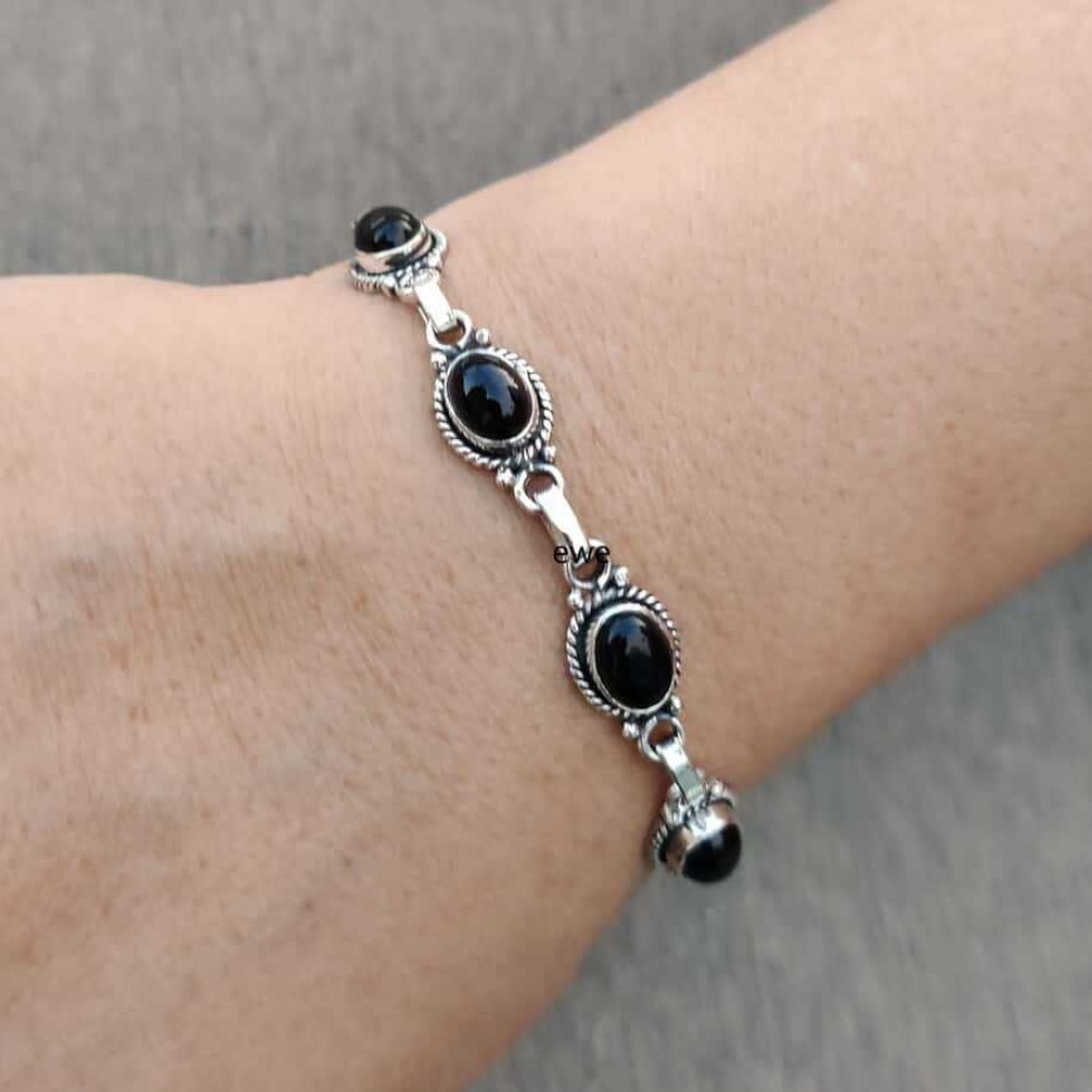 Men'S Gothic Formal Wear - Gelang Oval Batu Permata Onyx Hitam