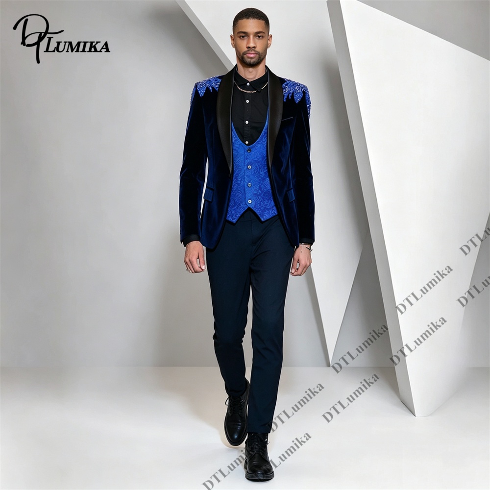 Men Formal Wear With Blazer - Setelan Pria 3 Potong Bahan Beludru