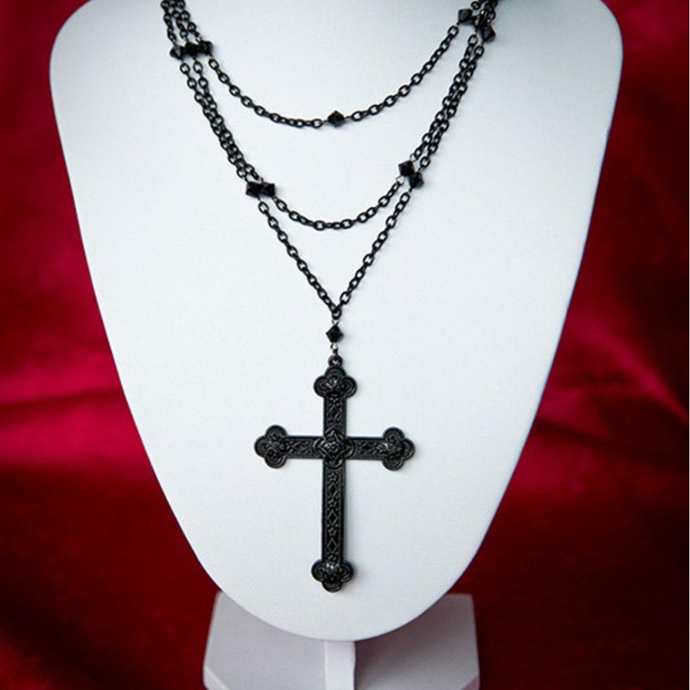 Men'S Gothic Formal Wear - Liontin Salib Pola Ukir Hitam Gotik