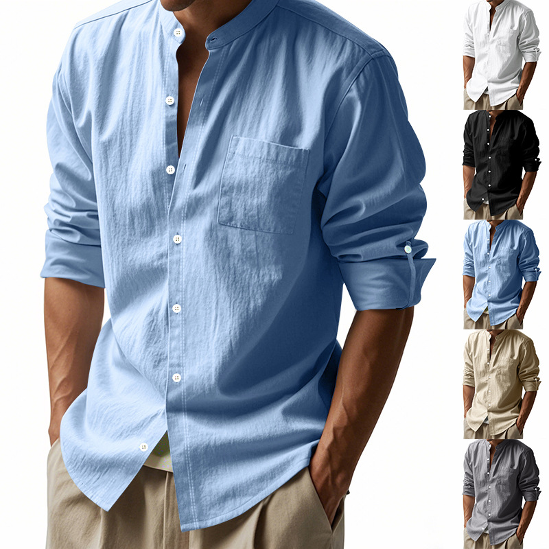 Men Linen Formal Wear - Kemeja Pria Linen Kerah Tegak Model
