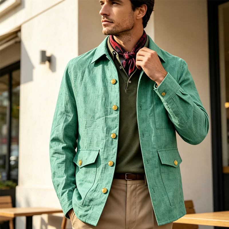 Men Linen Formal Wear - Jaket Linen Pria Vintage Kerah Lapel