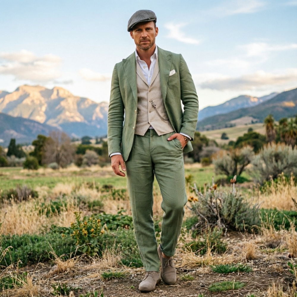 Setelan Jas Pria 3 Potong Warn - Men Linen Formal Wear ulasan dan harga