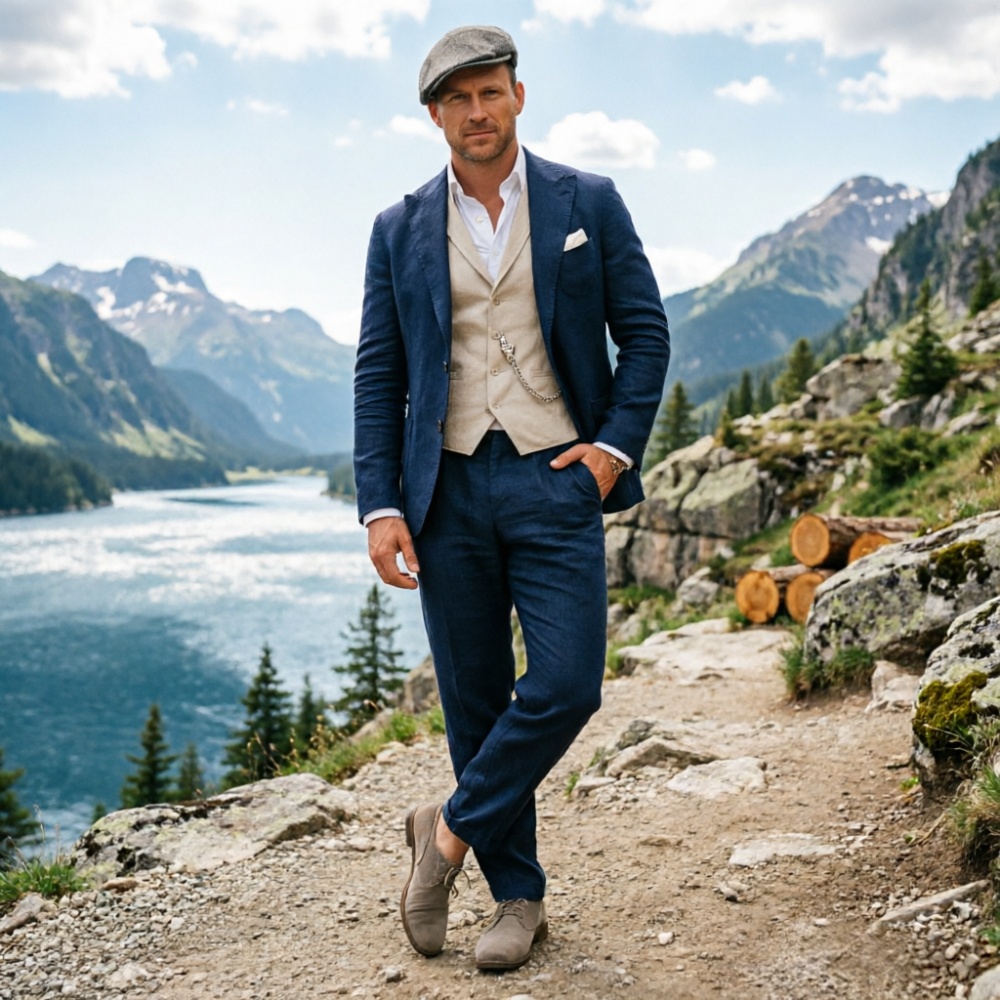 Setelan Jas Pria 3 Potong Warn - Men Linen Formal Wear ulasan dan harga