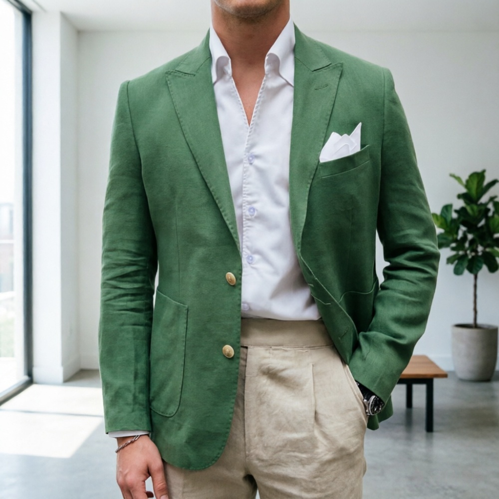 Setelan Pria Linen Hijau Sage  - Men'S Semi Formal Office Wear ulasan dan harga