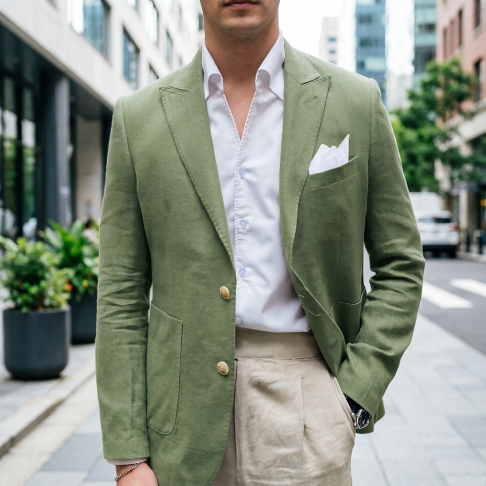 Setelan Pria Linen Hijau Sage  - Men'S Semi Formal Office Wear ulasan dan harga