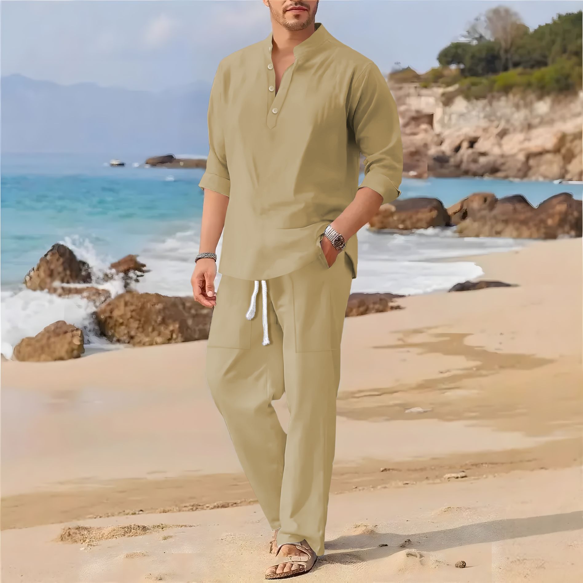 Setelan kasual pria berkerah t - Men'S Formal Beach Wear ulasan dan harga