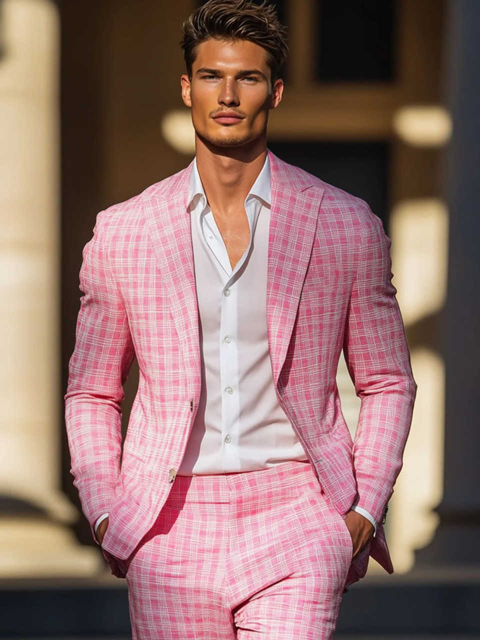 Tuksedo Pria Kotak-kotak Merah - Men Formal Wear Pink ulasan dan harga