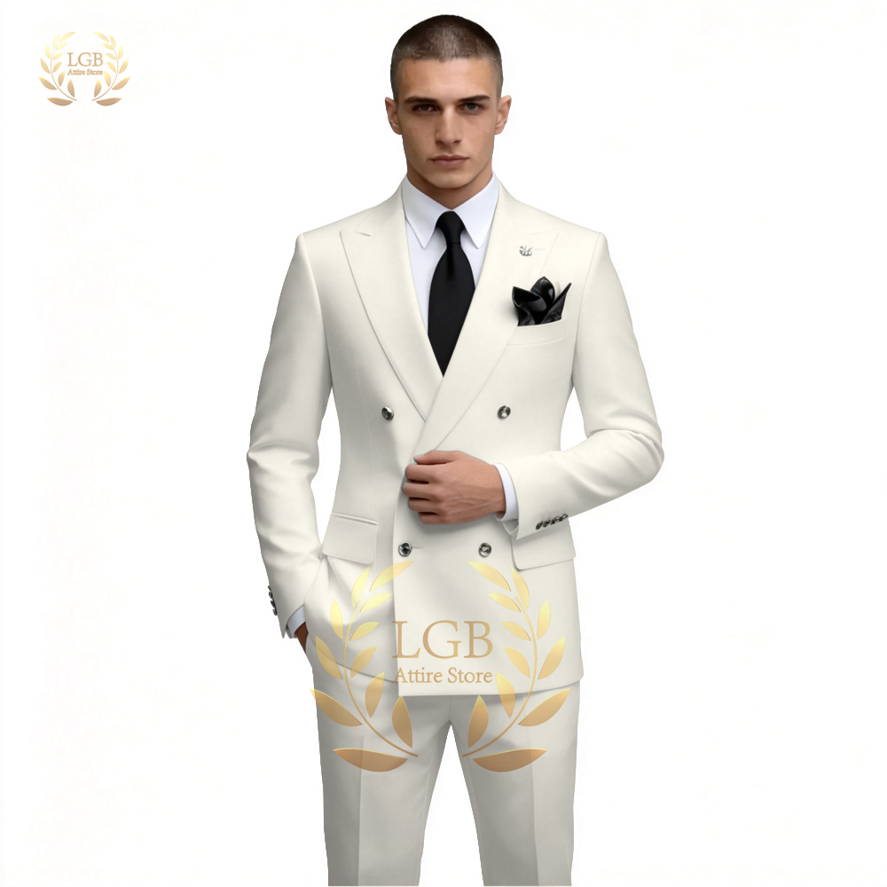 Setelan Jas Pria Putih Double  - Men Formal Wear With Blazer ulasan dan harga