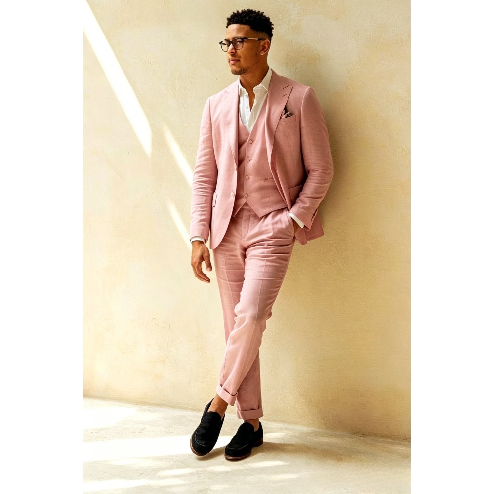 Setelan Jas Linen Hijau Sage 3 - Men Linen Formal Wear ulasan dan harga