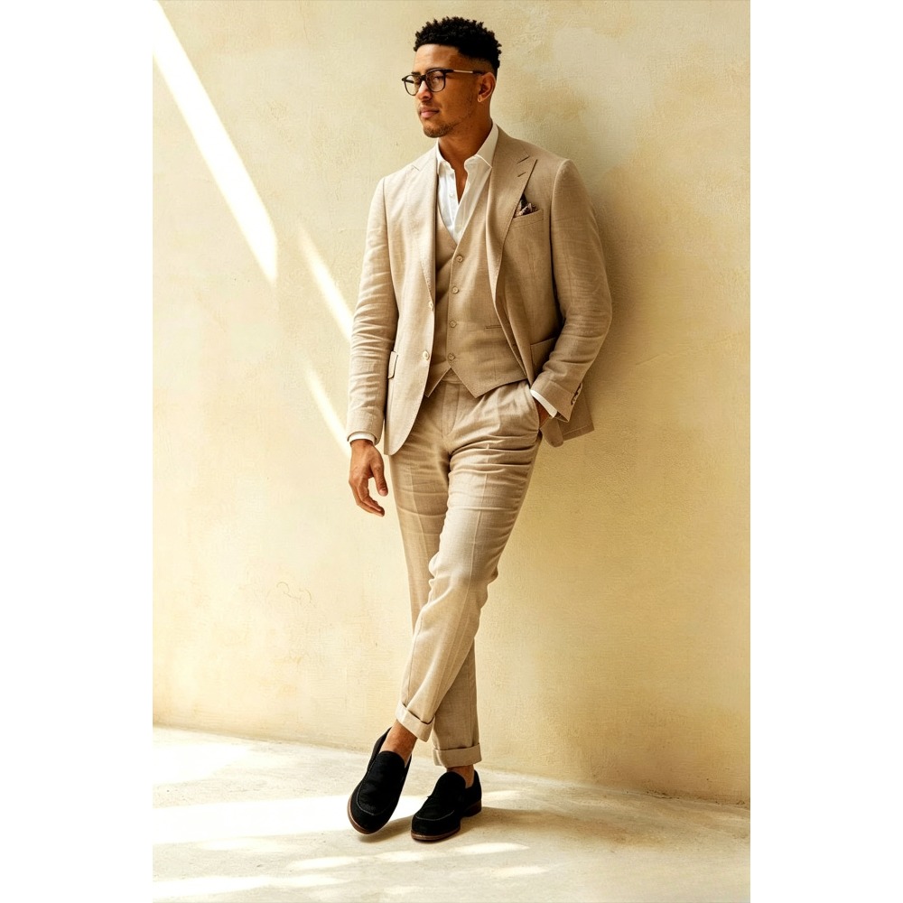 Setelan Jas Linen Hijau Sage 3 - Men Linen Formal Wear ulasan dan harga