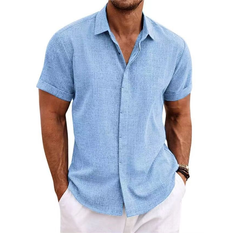Kemeja Pria Kasual Warna Solid - Men Linen Formal Wear ulasan dan harga