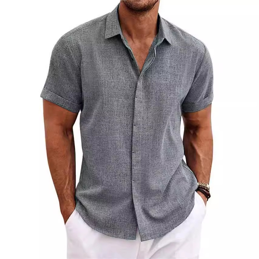 Kemeja Pria Kasual Warna Solid - Men Linen Formal Wear ulasan dan harga