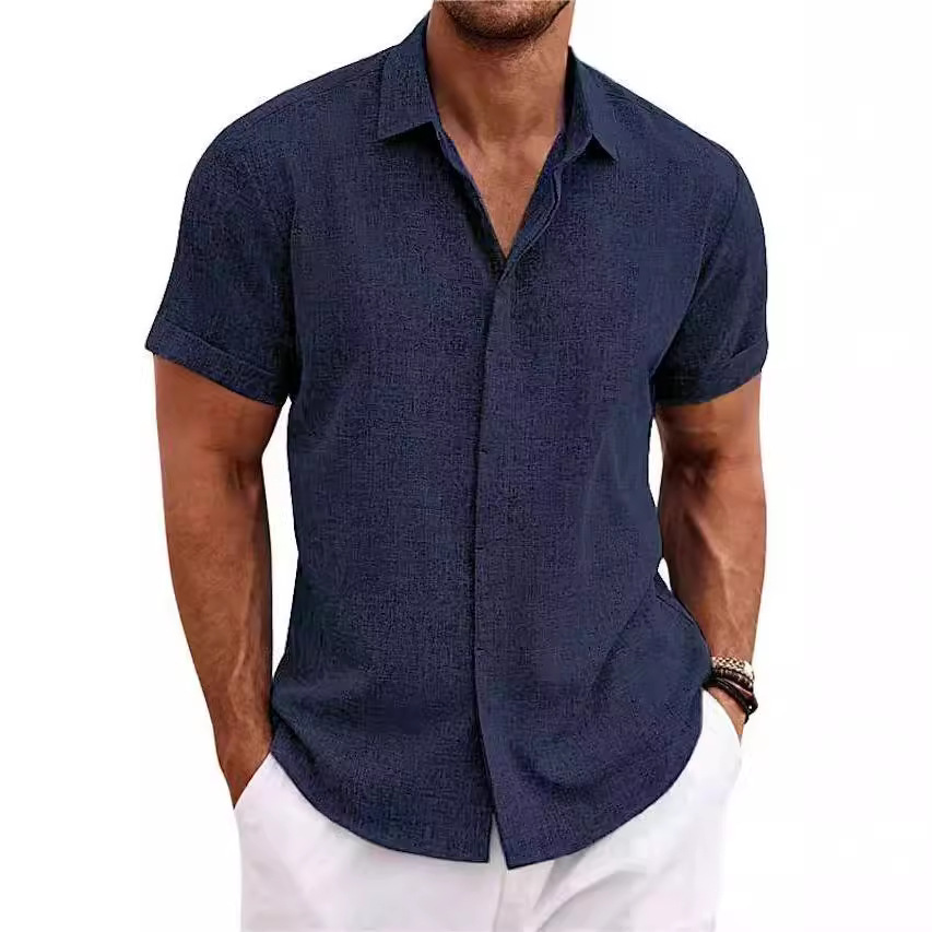 Kemeja Pria Kasual Warna Solid - Men Linen Formal Wear ulasan dan harga