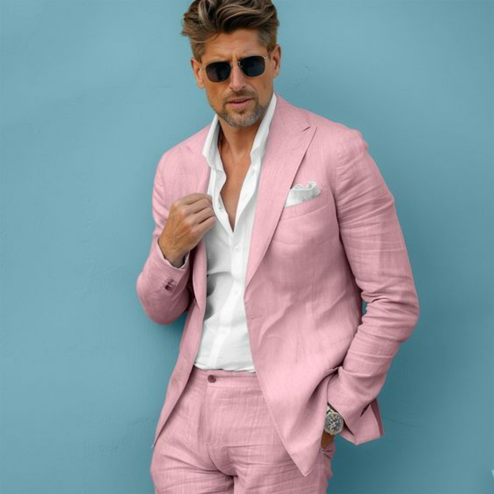 Setelan Jas Pria Linen Slim Fi - Men Linen Formal Wear ulasan dan harga
