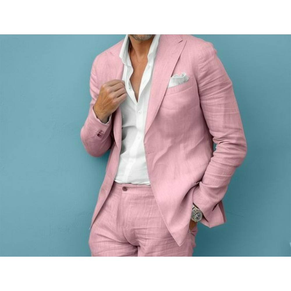 Setelan Jas Pria Linen Slim Fi - Men Linen Formal Wear ulasan dan harga