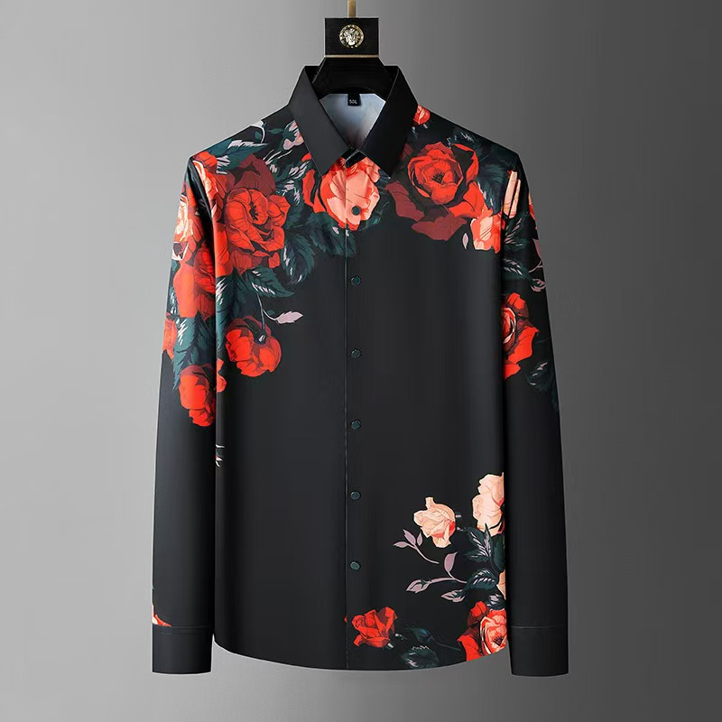 Kemeja lengan panjang motif bu - Men Formal Party Wear Dress ulasan dan harga