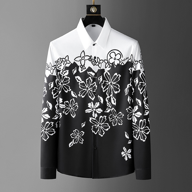 Kemeja lengan panjang motif bu - Men Formal Party Wear Dress ulasan dan harga
