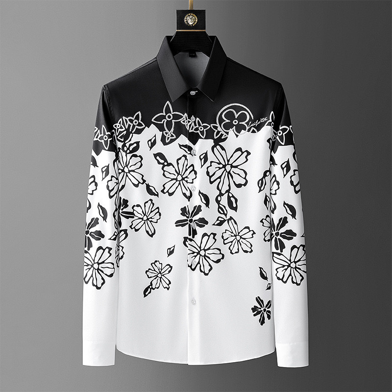 Kemeja lengan panjang motif bu - Men Formal Party Wear Dress ulasan dan harga