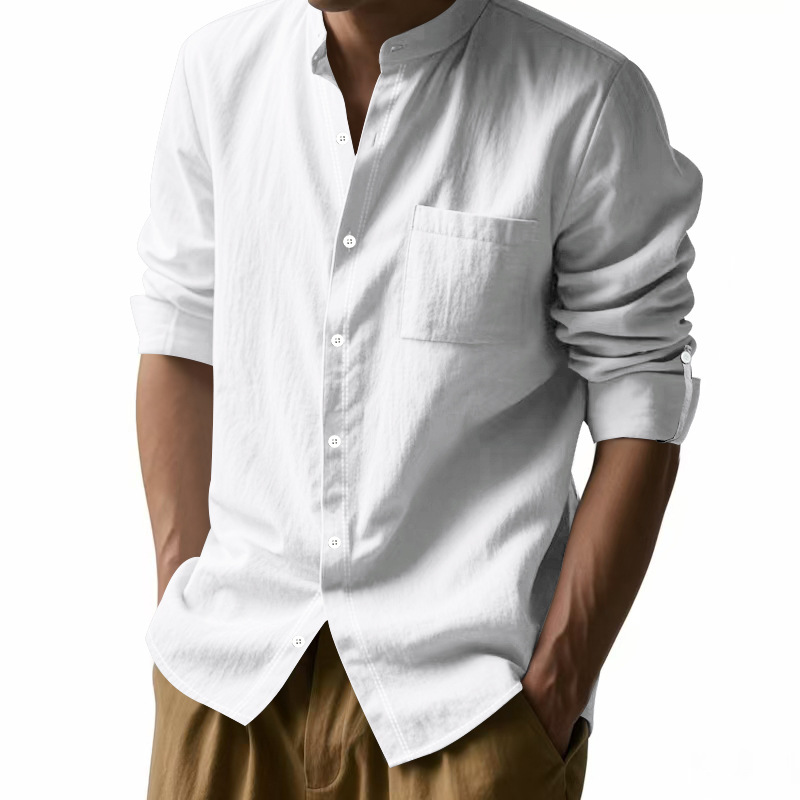 Kemeja Pria Linen Kerah Tegak  - Men Linen Formal Wear ulasan dan harga