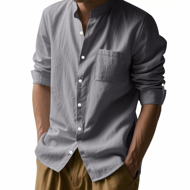 Kemeja Pria Linen Kerah Tegak  - Men Linen Formal Wear ulasan dan harga