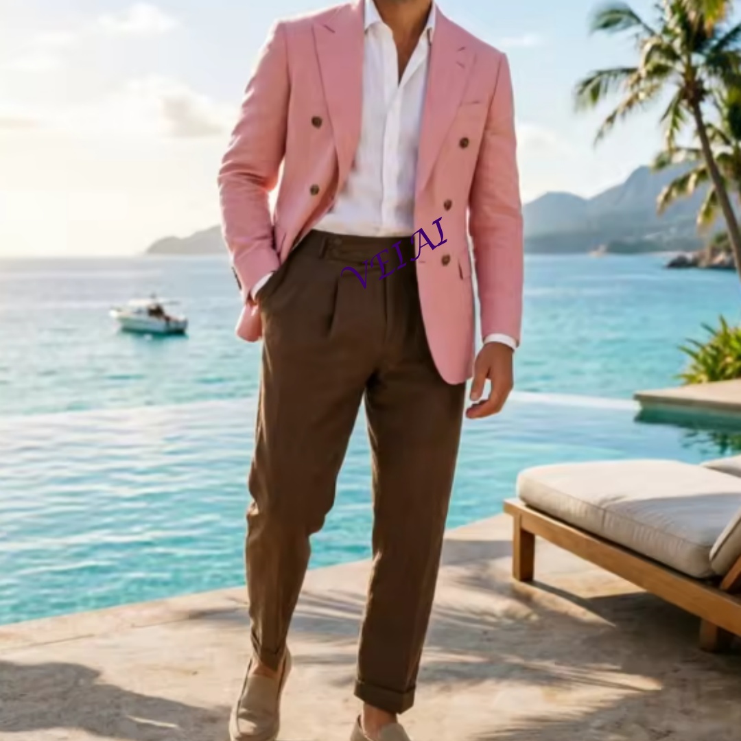 Jas Pria Linen Beige 2 Potong  - Men Linen Formal Wear ulasan dan harga