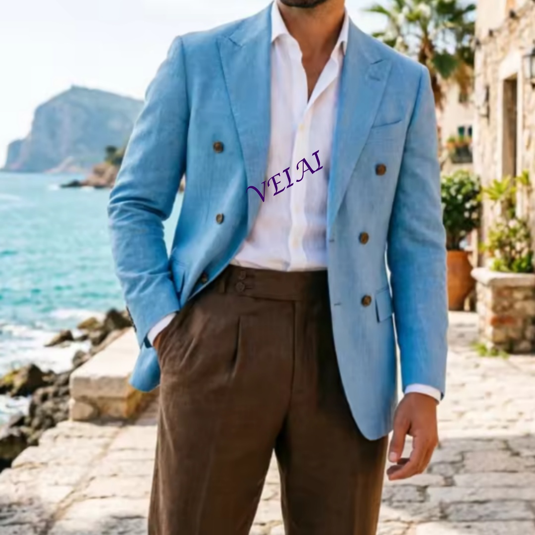 Jas Pria Linen Beige 2 Potong  - Men Linen Formal Wear ulasan dan harga